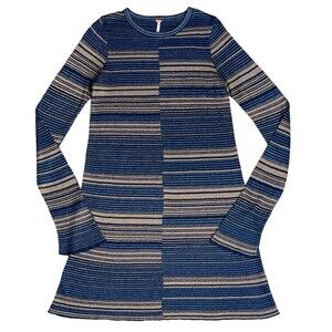 Free People Small Sweater Short Dress Rayon Metallic Stripes OB538123 Blue Soft